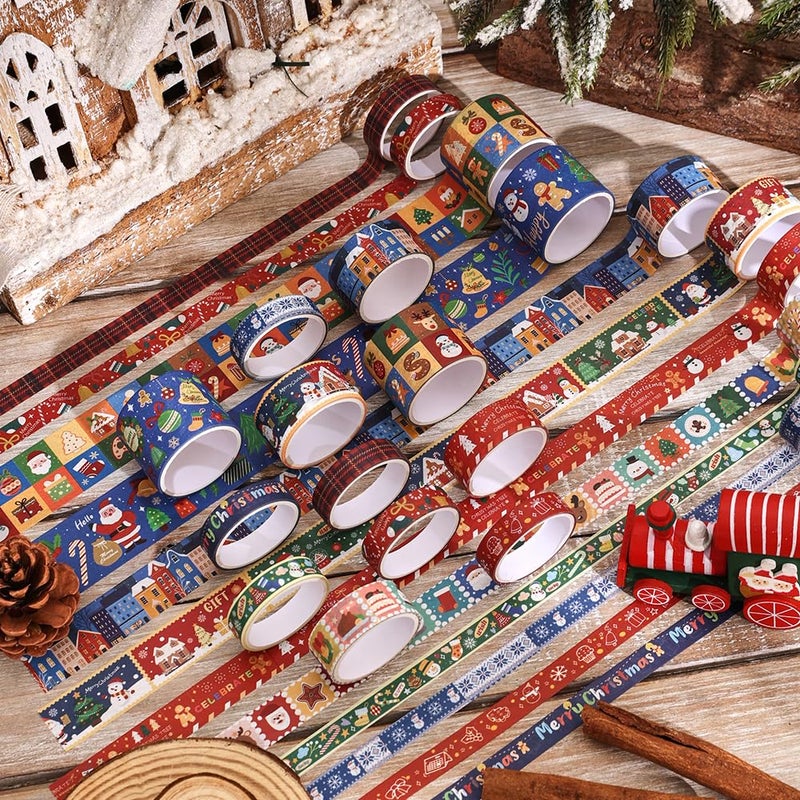 icceemee Christmas Theme Washi Tape Set, 12 Rolls Christmas Washi Tape Writable Decorative Tapes for Scrapbooking, Junk Journal Supplies, Bullet Journaling, 0.6"x79" per Roll - Image 3